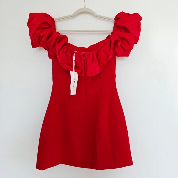 LIKELY x REVOLVE Ina Ruffle Red Off The Shoulder Ruffle Mini Dress Sz 6 / Small - Picture 5 of 13